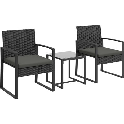 Outsunny Rattan Bistroset, 3 teiliges Gartenmöbel-Set mit 2 Gartenstühlen, Couchtisch, abnehmbar Kissen, Balkonmöbel-Set Sitzgruppe Gartengarnitur für Garten, Terrasse, Dunkelgrau Aosom Outsunny Rattan Bistroset, 3 teiliges Gartenmöbel-Set mit 2 Gartenstühlen, Couchtisch, abnehmbar Kissen, Balkonmöbel-Set Sitzgruppe Gartengarnitur für Garten, Terrasse, Dunkelgrau Aosom