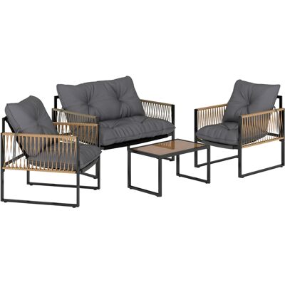 Outsunny 4 tlg Rattan Gartenmöbel Set mit Kissen, Gartensitzgruppe, 1 Couchtisch aus Glas, 2 Sessel, 1 Doppelsofa, elegante Sitzgarnitur Aosom.de Outsunny 4 tlg Rattan Gartenmöbel Set mit Kissen, Gartensitzgruppe, 1 Couchtisch aus Glas, 2 Sessel, 1 Doppelsofa, elegante Sitzgarnitur Aosom.de