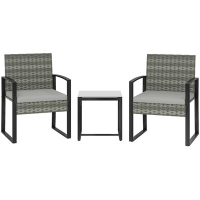 Outsunny Rattan Bistroset, 3 teiliges Gartenmöbel-Set mit 2 Gartenstühlen, Couchtisch, abnehmbar Kissen, Balkonmöbel-Set Sitzgruppe Gartengarnitur für Garten, Terrasse, Hellgrau Aosom Outsunny Rattan Bistroset, 3 teiliges Gartenmöbel-Set mit 2 Gartenstühlen, Couchtisch, abnehmbar Kissen, Balkonmöbel-Set Sitzgruppe Gartengarnitur für Garten, Terrasse, Hellgrau Aosom