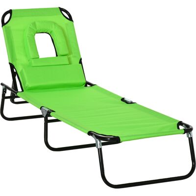 Outsunny Sonnenliege klappbar Gartenliege mit Gesichtsloch, Kopfkissen, Liegestuhl mit 4-Fach verstellbare Rückenlehne, wetterfeste Campingliege bis 120 kg belastbar, für Garten Strand Pool Grün Aosom Outsunny Sonnenliege klappbar Gartenliege mit Gesichtsloch, Kopfkissen, Liegestuhl mit 4-Fach verstellbare Rückenlehne, wetterfeste Campingliege bis 120 kg belastbar, für Garten Strand Pool Grün Aosom