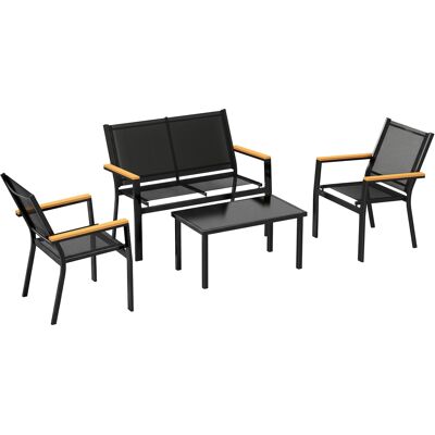 Outsunny Gartenmöbel Set Stahl Sitzgruppe für 4 Personen Gartenlounge mit 2er Sofa Stuhl Beistelltisch Outdoor Balkonmöbel-Set Terrassenmöbel für Garten Balkon Schwarz Aosom Outsunny Gartenmöbel Set Stahl Sitzgruppe für 4 Personen Gartenlounge mit 2er Sofa Stuhl Beistelltisch Outdoor Balkonmöbel-Set Terrassenmöbel für Garten Balkon Schwarz Aosom