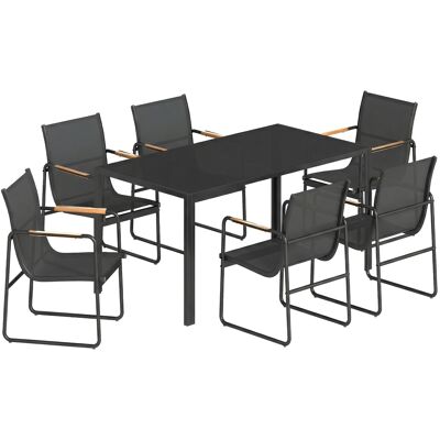 Outsunny Gartenmöbel Set Sitzgruppe 150 x 80cm Glastisch mit 6 Atmungsaktiven Stühlen Dekorative Armlehnen, wetterfest Essgruppe Gartenset Gartengarnitur für Garten Balkon Terrasse Schwarz Aosom Outsunny Gartenmöbel Set Sitzgruppe 150 x 80cm Glastisch mit 6 Atmungsaktiven Stühlen Dekorative Armlehnen, wetterfest Essgruppe Gartenset Gartengarnitur für Garten Balkon Terrasse Schwarz Aosom