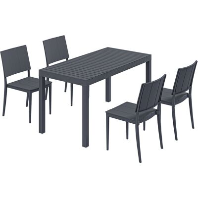 Outsunny Gartenmöbel Set Sitzgruppe 5-teilig Breiter Tisch mit 4 Stapelstühlen Lamelldesign, wetterfest Essgruppe für 4 Personen Gartenset Gartengarnitur für Garten Balkon Terrasse Dunkelgrau Aosom Outsunny Gartenmöbel Set Sitzgruppe 5-teilig Breiter Tisch mit 4 Stapelstühlen Lamelldesign, wetterfest Essgruppe für 4 Personen Gartenset Gartengarnitur für Garten Balkon Terrasse Dunkelgrau Aosom