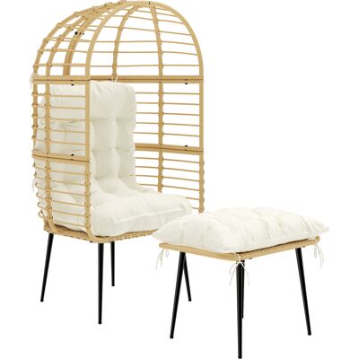 Outsunny Gartensessel mit Hocker PE Rattan Ei-Form Korbsessel mit langen & dicken Kissen Metallrahmen, Rattansessel im Boho-Stil Loungesessel für Wohnzimmer Garten Balkon Terrasse Beige Aosom Outsunny Gartensessel mit Hocker PE Rattan Ei-Form Korbsessel mit langen & dicken Kissen Metallrahmen, Rattansessel im Boho-Stil Loungesessel für Wohnzimmer Garten Balkon Terrasse Beige Aosom
