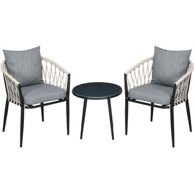 Outsunny Tisch, 2 Stühle mit Sitzkissen, Balkon-Set, Stahl, Grau Aosom Outsunny Tisch, 2 Stühle mit Sitzkissen, Balkon-Set, Stahl, Grau Aosom