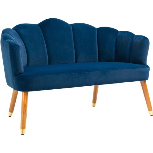 HOMCOM 2 Sitzer Sofa Loveseat Doppelsofa Zweisitzer Loungesessel mit Velvet-Touch im Retro-Design bis 160 kg Dunkelblau 132 x 66 x 80 cm