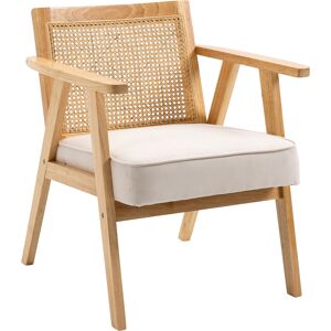 HOMCOM Sessel Wohnzimmer Relaxsessel mit Armlehnen, Sitzkissen, Loungesessel mit Rattan-Rückenlehne, Lesesessel mit Leinen-Optik, Holzrahmen, Polstersessel für Schlafzimmer Creme Aosom HOMCOM Sessel Wohnzimmer Relaxsessel mit Armlehnen, Sitzkissen, Loungesessel mit Rattan-Rückenlehne, Lesesessel mit Leinen-Optik, Holzrahmen, Polstersessel für Schlafzimmer Creme Aosom