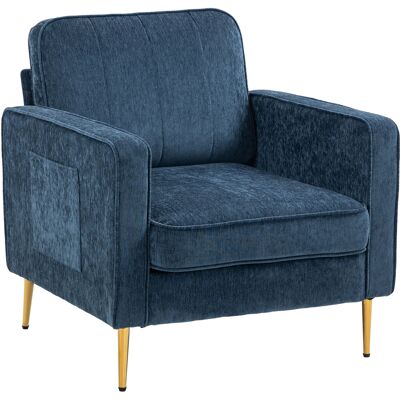 HOMCOM Wohnzimmersessel mit goldenen Stahlbeinen, bequemer 1-Sitzer-Sofa, Seitentaschen, für Wohnzimmer, Büro, Schlafzimmer, Blau Aosom HOMCOM Wohnzimmersessel mit goldenen Stahlbeinen, bequemer 1-Sitzer-Sofa, Seitentaschen, für Wohnzimmer, Büro, Schlafzimmer, Blau Aosom