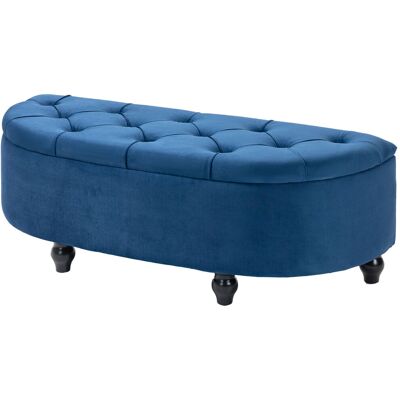 HOMCOM Hocker mit Stauraum 2 in 1 - Klassisch-eleganter halbrunder gepolsterter Hocker - Schwarze Kautschukholzfüße, blauer Samtbezug Aosom HOMCOM Hocker mit Stauraum 2 in 1 - Klassisch-eleganter halbrunder gepolsterter Hocker - Schwarze Kautschukholzfüße, blauer Samtbezug Aosom