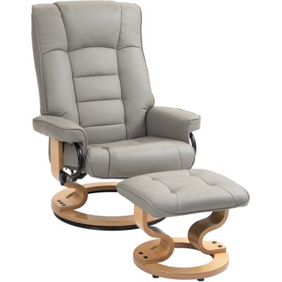 HOMCOM Relaxsessel mit Hocker, 360° Drehbar, 130° neigbar, mit Liegefunktion, hohen Rückenlehne, Holzrahmen, Kunstleder, 76x85x104cm, Grau Aosom HOMCOM Relaxsessel mit Hocker, 360° Drehbar, 130° neigbar, mit Liegefunktion, hohen Rückenlehne, Holzrahmen, Kunstleder, 76x85x104cm, Grau Aosom