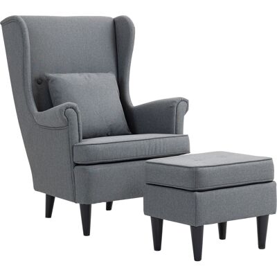 HOMCOM Ohrensessel mit Hocker Sessel mit Leinenoptik, Lendenkissen, Loungesessel Modern Relaxsessel mit Armlehne für Wohnzimmer Grau Aosom HOMCOM Ohrensessel mit Hocker Sessel mit Leinenoptik, Lendenkissen, Loungesessel Modern Relaxsessel mit Armlehne für Wohnzimmer Grau Aosom