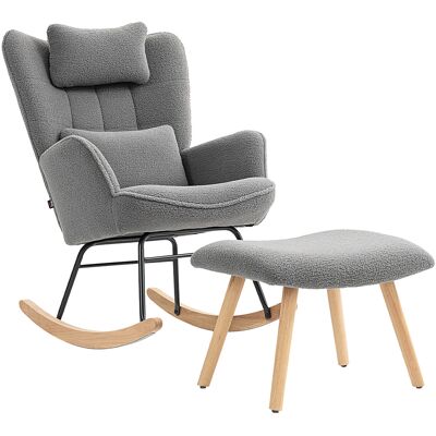 HOMCOM Schaukelstuhl mit Hocker Schaukelsessel Gepolstert Schwingsessel mit Lendenkissen, Kopfstütze, Relaxsessel mit Fleece-Bezug, hoher Rückenlehne Schwingstuhl für Wohnzimmer Dunkelgrau Aosom HOMCOM Schaukelstuhl mit Hocker Schaukelsessel Gepolstert Schwingsessel mit Lendenkissen, Kopfstütze, Relaxsessel mit Fleece-Bezug, hoher Rückenlehne Schwingstuhl für Wohnzimmer Dunkelgrau Aosom