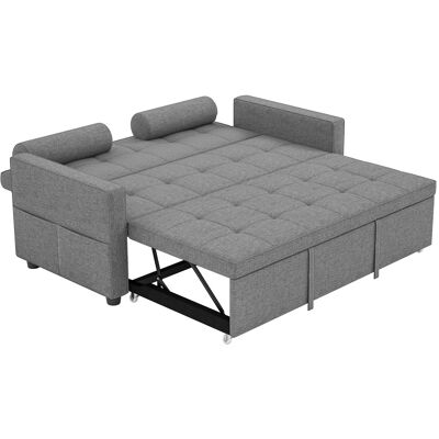 HOMCOM Schlafsofa 2-Sitzer 3-in-1, Schlafcouch mit Doppelbett, verstellbarer Rückenlehne, 2 Kissen und Seitentasche, Leinenstoff, für Wohnzimmer, Büro, Gästezimmer, Grau Aosom HOMCOM Schlafsofa 2-Sitzer 3-in-1, Schlafcouch mit Doppelbett, verstellbarer Rückenlehne, 2 Kissen und Seitentasche, Leinenstoff, für Wohnzimmer, Büro, Gästezimmer, Grau Aosom