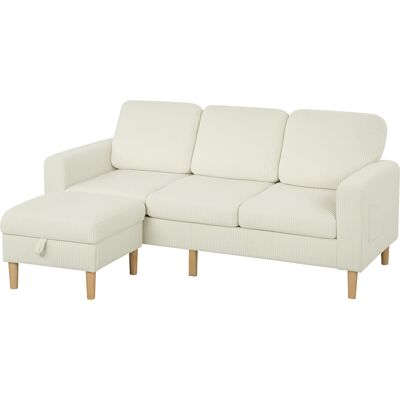 HOMCOM 3-Sitzer-Sofa mit Hocker, Rippenvelours-Sofa 192 cm, modernes Design, Stauraumhocker, Federnkissen, gepolsterte Sitzfläche und Rückenlehne, für Wohnzimmer, Schlafzimmer, Büro, Beige Aosom HOMCOM 3-Sitzer-Sofa mit Hocker, Rippenvelours-Sofa 192 cm, modernes Design, Stauraumhocker, Federnkissen, gepolsterte Sitzfläche und Rückenlehne, für Wohnzimmer, Schlafzimmer, Büro, Beige Aosom