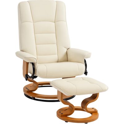 HOMCOM Liegesessel mit Fußstütze, Neigbarer Relaxsessel für Wohnzimmer, drehbarer Holzrahmen, Kunstleder, 76 x 85 x 104 cm creme Aosom HOMCOM Liegesessel mit Fußstütze, Neigbarer Relaxsessel für Wohnzimmer, drehbarer Holzrahmen, Kunstleder, 76 x 85 x 104 cm creme Aosom