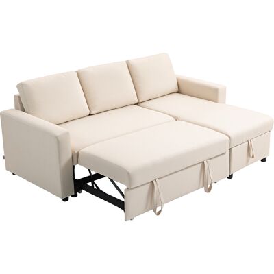 HOMCOM Ecksofa, Schlafsofa, 3-Sitzer-Sofa mit umkehrbarer Récamière, integriertem Stauraum und 3 Rückenkissen, Leinenoptikstoff, Creme Aosom HOMCOM Ecksofa, Schlafsofa, 3-Sitzer-Sofa mit umkehrbarer Récamière, integriertem Stauraum und 3 Rückenkissen, Leinenoptikstoff, Creme Aosom