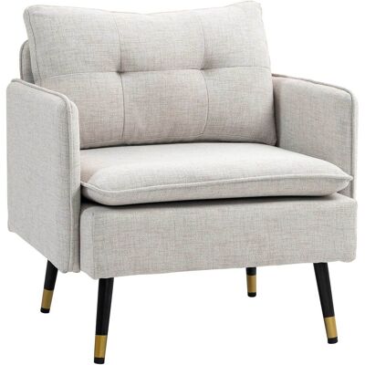 HOMCOM Moderner Loungesessel aus Leinen gepolsterter Lesesessel mit Kissen Armlehnen und Stahlbeinen für Schlafzimmer Wohnzimmer Büro Creme Aosom HOMCOM Moderner Loungesessel aus Leinen gepolsterter Lesesessel mit Kissen Armlehnen und Stahlbeinen für Schlafzimmer Wohnzimmer Büro Creme Aosom