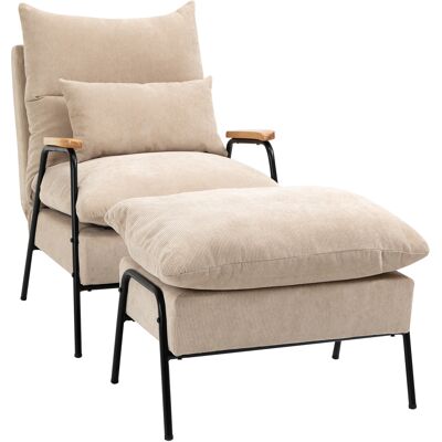 HOMCOM Relaxsessel mit Hocker Sessel mit Verstellbar Rückenlehne, Liegefunktion, Kissen, Loungesessel Modern Polstersessel mit Kord-Optik für Wohnzimmer bis 180 kg belastbar, Beige Aosom HOMCOM Relaxsessel mit Hocker Sessel mit Verstellbar Rückenlehne, Liegefunktion, Kissen, Loungesessel Modern Polstersessel mit Kord-Optik für Wohnzimmer bis 180 kg belastbar, Beige Aosom