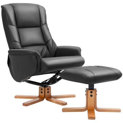 HOMCOM Relaxsessel mit Hocker 360° drehbar 130° neigbar mit Liegefunktion hohe Rückenlehne Holzrahmen Kunstleder Schwarz 76x85x104cm Aosom.de HOMCOM Relaxsessel mit Hocker 360° drehbar 130° neigbar mit Liegefunktion hohe Rückenlehne Holzrahmen Kunstleder Schwarz 76x85x104cm Aosom.de