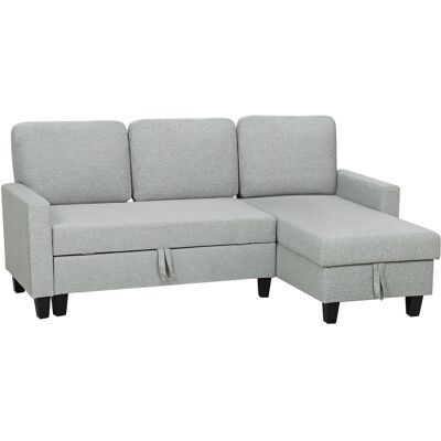 HOMCOM Eck-Schlafsofa wendbar, 3-Sitzer 197 cm, Ottomane mit Stauraum, abnehmbare Kissen, Stoff in Leinenoptik, modernes Sofa für Wohnzimmer, Büro, Apartment, Hellgrau Aosom HOMCOM Eck-Schlafsofa wendbar, 3-Sitzer 197 cm, Ottomane mit Stauraum, abnehmbare Kissen, Stoff in Leinenoptik, modernes Sofa für Wohnzimmer, Büro, Apartment, Hellgrau Aosom