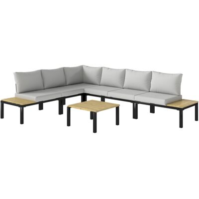Outsunny Modulares Gartenlounge-Set 6-teilig - Außen-Sofa-Set in Schlafsofa umwandelbar - Gartengarnitur mit Couchtisch und Seitentabletts für Terrasse und Patio, Anthrazitgrau Aosom Outsunny Modulares Gartenlounge-Set 6-teilig - Außen-Sofa-Set in Schlafsofa umwandelbar - Gartengarnitur mit Couchtisch und Seitentabletts für Terrasse und Patio, Anthrazitgrau Aosom