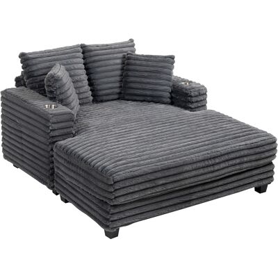 HOMCOM Schlafsofa 2 Sitzer Chaiselongue 134 x 151 cm Groß Sofa mit Bettfunktion, Cord-Optik, Wurfkissen, Armlehne und Becherhalter Couch für Wohnzimmer, Schlafzimmer, Grau Aosom HOMCOM Schlafsofa 2 Sitzer Chaiselongue 134 x 151 cm Groß Sofa mit Bettfunktion, Cord-Optik, Wurfkissen, Armlehne und Becherhalter Couch für Wohnzimmer, Schlafzimmer, Grau Aosom