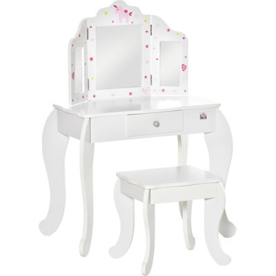 HOMCOM Kinderschminktisch mit Hocker Frisiertisch Frisierkommode mit Schublade Spiegel für Mädchen Akryl Rosa+Weiß 63 x 40 x 85,5 cm Aosom HOMCOM Kinderschminktisch mit Hocker Frisiertisch Frisierkommode mit Schublade Spiegel für Mädchen Akryl Rosa+Weiß 63 x 40 x 85,5 cm Aosom