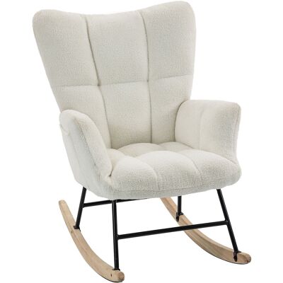 HOMCOM Schaukelstuhl, Gepolsterter Teddy-Velours Schaukelstuhl, 105° Schaukelbewegung, Hohe Rückenlehne, Seitentaschen, Metall- und Gummibaumholzgestell für Schlafzimmer und Wohnzimmer, Creme Aosom HOMCOM Schaukelstuhl, Gepolsterter Teddy-Velours Schaukelstuhl, 105° Schaukelbewegung, Hohe Rückenlehne, Seitentaschen, Metall- und Gummibaumholzgestell für Schlafzimmer und Wohnzimmer, Creme Aosom