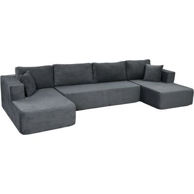 HOMCOM Modularsofa in U-Form, komprimiert, 4-Sitzer, 2 Ottomane und 2-Sitzer-Sofa - Kombinierbares Ecksofa, 6 Kissen, Armlehnen mit Seitentaschen - Ohne Montage, für Wohnzimmer/Schlafzimmer, Grau Aosom HOMCOM Modularsofa in U-Form, komprimiert, 4-Sitzer, 2 Ottomane und 2-Sitzer-Sofa - Kombinierbares Ecksofa, 6 Kissen, Armlehnen mit Seitentaschen - Ohne Montage, für Wohnzimmer/Schlafzimmer, Grau Aosom