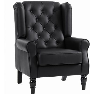 HOMCOM Schlafzimmer-Sessel im französischen Stil mit großer Sitzfläche, gesteppter Polstersessel aus PU-Leder mit Armlehnen und Eukalyptus-Holzbeinen, Schwarz Aosom HOMCOM Schlafzimmer-Sessel im französischen Stil mit großer Sitzfläche, gesteppter Polstersessel aus PU-Leder mit Armlehnen und Eukalyptus-Holzbeinen, Schwarz Aosom