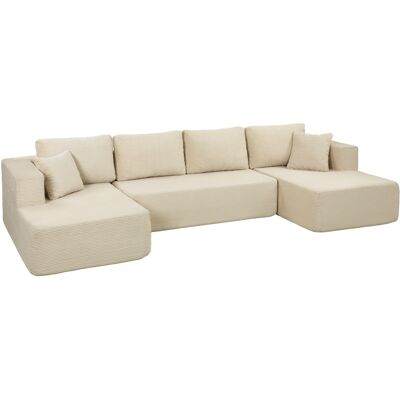 HOMCOM Komprimiertes modulares U‑Sofa 337 cm, 4‑Sitzer umwandelbar, Cordvelours, 2 Liegeelemente, 6 Kissen, breite Sitzfläche und Seitentaschen, für Wohnzimmer, kein Aufbau erforderlich, Creme Aosom HOMCOM Komprimiertes modulares U‑Sofa 337 cm, 4‑Sitzer umwandelbar, Cordvelours, 2 Liegeelemente, 6 Kissen, breite Sitzfläche und Seitentaschen, für Wohnzimmer, kein Aufbau erforderlich, Creme Aosom