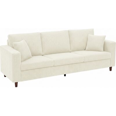 HOMCOM 3-Sitzer-Sofa aus Cordvelours, Modernes Wohnzimmersofa 225 cm, Breite Sitzfläche, Federkernkissen, Breite Armlehnen und Hevea-Holzfüße, für Schlafzimmer, Wohnung, Kleine Räume, Creme Aosom HOMCOM 3-Sitzer-Sofa aus Cordvelours, Modernes Wohnzimmersofa 225 cm, Breite Sitzfläche, Federkernkissen, Breite Armlehnen und Hevea-Holzfüße, für Schlafzimmer, Wohnung, Kleine Räume, Creme Aosom
