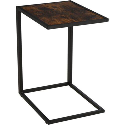 HOMCOM Beistelltisch in C-Form Kaffeetisch Couchtisch Standtisch Tisch Metall MDF Rustikal-Braun 40,6 x 50,8 X 64,2 cm