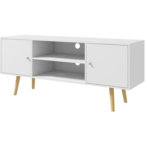 HOMCOM TV-Möbel TV-Bank im skandinavischen Stil 2 Türen 2 Fächer Beine aus Kiefernholz Spanplatten Weiß - 120 x 34 x 50 cm   Aosom
