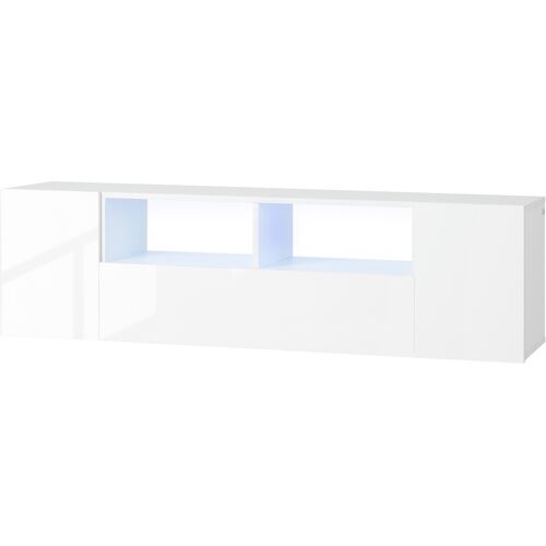 HOMCOM TV-Möbel, TV-Bank, TV-Möbel, bis zu 60 Zoll, mit LED-Lichtern, 2 Regalen und Schränken, glänzender Türplatte, 137 x 35 x 42 cm, weiß   Aosom