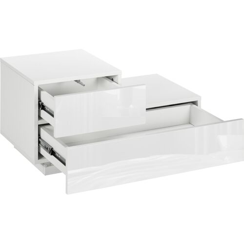 HOMCOM Nachttisch Modern mit 16 RGB-LED-Lichtern, Fernbedienung und Zwei Schubladen aus Spanplatte, 70x37x38cm, Weiß Aosom