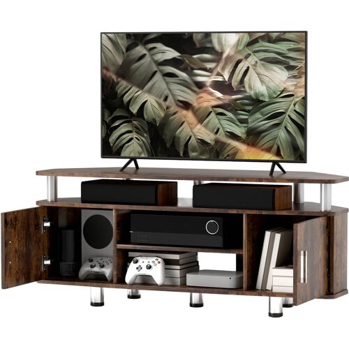 HOMCOM TV-Möbel TV-Ständer Holz TV-Bank für Fernseher bis zu 55 Zoll mit großem Regal, Schranktüren und offenem Fach für Wohnzimmer Schlafzimmer, 120 x 40 x 52 cm, braun   Aosom