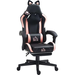 HOMCOM Gaming-Stuhl, Ergonomischer Gamer-Stuhl mit Lendenwirbelstütze, Fußstütze, Gaming-Sessel mit Katzenohren, Kopfkissen, Höhenverstellbar Bürostuhl mit Liegefunktion, Kunstleder, Schwarz Aosom HOMCOM Gaming-Stuhl, Ergonomischer Gamer-Stuhl mit Lendenwirbelstütze, Fußstütze, Gaming-Sessel mit Katzenohren, Kopfkissen, Höhenverstellbar Bürostuhl mit Liegefunktion, Kunstleder, Schwarz Aosom