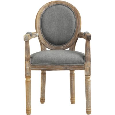 HOMCOM Stuhl für Esszimmer Wohnzimmer Medaillon im Louis XVI-Stil Massives Kautschukholz patiniert geschnitzt Leinenstoff Grau Aosom HOMCOM Stuhl für Esszimmer Wohnzimmer Medaillon im Louis XVI-Stil Massives Kautschukholz patiniert geschnitzt Leinenstoff Grau Aosom