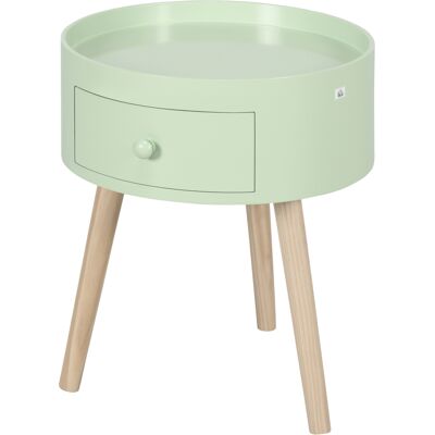 HOMCOM Couchtisch - Nachttisch - runder Nachttisch - skandinavisches Design Beistelltisch mit Schublade, schrägen konischen Beinen aus massivem Holz in Grün Aosom HOMCOM Couchtisch - Nachttisch - runder Nachttisch - skandinavisches Design Beistelltisch mit Schublade, schrägen konischen Beinen aus massivem Holz in Grün Aosom