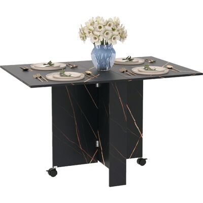 HOMCOM Klappbarer Küchentisch, ausziehbarer Esstisch, mit 2 Klappen, 2 Bremsrollen, für 6 Personen, Belastung 20 kg, 120 x 80 x 73 cm, schwarz marmoriert Aosom HOMCOM Klappbarer Küchentisch, ausziehbarer Esstisch, mit 2 Klappen, 2 Bremsrollen, für 6 Personen, Belastung 20 kg, 120 x 80 x 73 cm, schwarz marmoriert Aosom