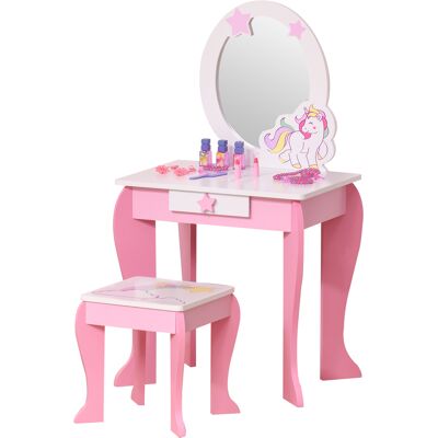 HOMCOM 2-Set Kinderschminktisch mit Hocker Frisiertisch Frisierkommode mit Schublade Spiegel für Kleinkind Mädchen Akryl Rosa+Weiß 49 x 34 x 90 cm Aosom HOMCOM 2-Set Kinderschminktisch mit Hocker Frisiertisch Frisierkommode mit Schublade Spiegel für Kleinkind Mädchen Akryl Rosa+Weiß 49 x 34 x 90 cm Aosom
