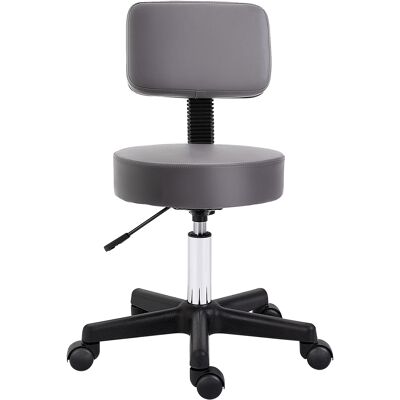 HOMCOM Rollhocker Höhenverstellbarer Arbeitshocker mit Lehne, drehbarer Salon Hocker aus Kunstleder Grau Ø35 x 72-84 cm für Massage & Büro Aosom.de HOMCOM Rollhocker Höhenverstellbarer Arbeitshocker mit Lehne, drehbarer Salon Hocker aus Kunstleder Grau Ø35 x 72-84 cm für Massage & Büro Aosom.de