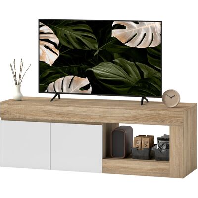 HOMCOM TV-Möbel Fernsehmöbel Holz TV-Bank für Fernseher bis zu 60 Zoll mit 2-türigem Schrank und offenem Fach für Wohnzimmer Schlafzimmer, 140 x 40 x 48 cm, Naturholzeffekt Aosom HOMCOM TV-Möbel Fernsehmöbel Holz TV-Bank für Fernseher bis zu 60 Zoll mit 2-türigem Schrank und offenem Fach für Wohnzimmer Schlafzimmer, 140 x 40 x 48 cm, Naturholzeffekt Aosom