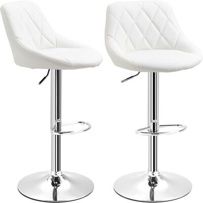 HOMCOM Set 2 Barhocker, Höhenverstellbar mit Metallfuß und PU-Ledersitz, Moderne Hocker mit Rückenlehne und Fußstütze, 46x48x83-104 cm, Weiß Aosom HOMCOM Set 2 Barhocker, Höhenverstellbar mit Metallfuß und PU-Ledersitz, Moderne Hocker mit Rückenlehne und Fußstütze, 46x48x83-104 cm, Weiß Aosom