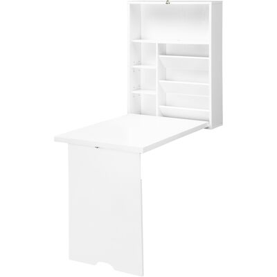 HOMCOM Wandklapptisch mit Regalen, klappbarer Wandtisch, platzsparende Tischplatte ideal für Wohnzimmer, Esszimmer, Home Office, weiß Aosom HOMCOM Wandklapptisch mit Regalen, klappbarer Wandtisch, platzsparende Tischplatte ideal für Wohnzimmer, Esszimmer, Home Office, weiß Aosom