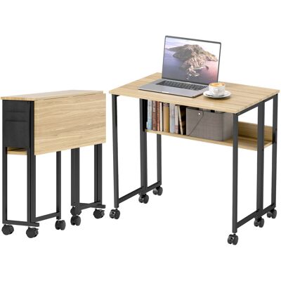 HOMCOM Klappbarer Schreibtisch auf Rollen, Computertisch 80 x 50 cm mit Regal und Aufbewahrungstasche, Schreibtisch für Home Office, Schlafzimmer, kleine Räume, Eiche Aosom HOMCOM Klappbarer Schreibtisch auf Rollen, Computertisch 80 x 50 cm mit Regal und Aufbewahrungstasche, Schreibtisch für Home Office, Schlafzimmer, kleine Räume, Eiche Aosom