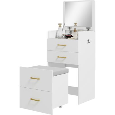 HOMCOM Coiffeuse mit Spiegel und Hocker 3 in 1, Schminktisch mit 3 Schubladen, transparenter Glassplatte, gepolstertem Kissen und Rollen, Frisiertisch, 48 x 40 x 90 cm, weiß Aosom HOMCOM Coiffeuse mit Spiegel und Hocker 3 in 1, Schminktisch mit 3 Schubladen, transparenter Glassplatte, gepolstertem Kissen und Rollen, Frisiertisch, 48 x 40 x 90 cm, weiß Aosom