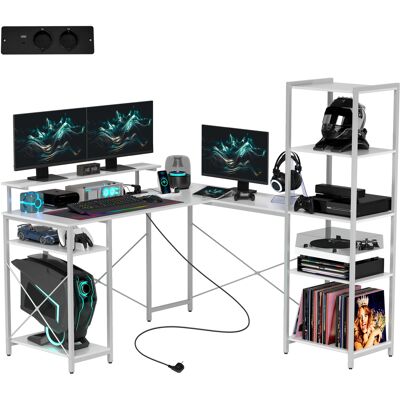 HOMCOM Schreibtisch Gaming Tisch L Form mit Regal, Computertisch mit Monitorständer, Steckdose, USB-Ladeanschluss Eckschreibtisch für Heimbüro, Schlafzimmer, 137 x 140 x 139,5 cm Weiß Aosom HOMCOM Schreibtisch Gaming Tisch L Form mit Regal, Computertisch mit Monitorständer, Steckdose, USB-Ladeanschluss Eckschreibtisch für Heimbüro, Schlafzimmer, 137 x 140 x 139,5 cm Weiß Aosom