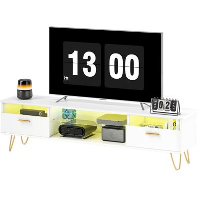 HOMCOM TV-Möbel mit 16 Farben LED RGB-Beleuchtung TV-Ständer für Fernseher von 42 bis 120 Zoll mit 2 Schubladen und offenem Regal, moderner TV-Bank für Wohnzimmer Schlafzimmer, 160x35x42cm, weiß Aosom HOMCOM TV-Möbel mit 16 Farben LED RGB-Beleuchtung TV-Ständer für Fernseher von 42 bis 120 Zoll mit 2 Schubladen und offenem Regal, moderner TV-Bank für Wohnzimmer Schlafzimmer, 160x35x42cm, weiß Aosom